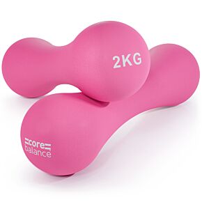Pair of Core Balance 2kg pink neoprene bone dumbbells.