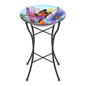 Christow Butterfly Hand-Painted Glass Bird Bath With Stand