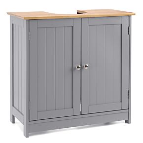 3 Shelf Storage Cupboard Wooden Grey & Bamboo Tallboy Unit CHRISTOW Tall Bathroom Cabinet 