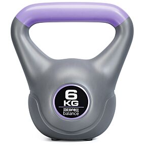 Core Balance 6kg grey vinyl kettlebell with purple handle.