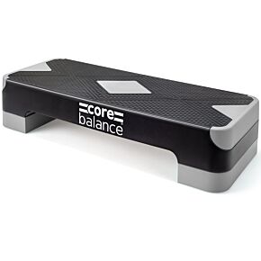 Exercise step is adjustable to 2 height levels and is coloured black and grey.