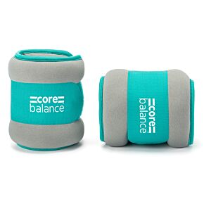 Pair of Core Balance teal and grey ankle and wrist weights.