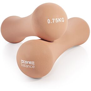Pair of Core Balance 0.75kg peach neoprene bone dumbbells.