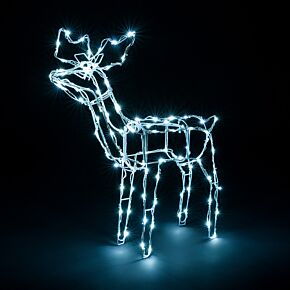 Light Up Reindeer Outdoor Christmas Decoration White Wire LED Standing Grazing 