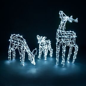 Light Up Reindeer Family Outdoor Christmas Decorations White Wire LED Set Of 3