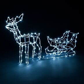 Christow White Wire Light Up Reindeer and Sleigh.