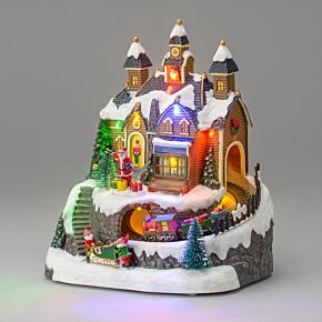 Christmas Village Scene LED Animated Ornament Battery Operated Santa Workshop