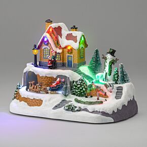 Christmas Village Scene LED Animated Ornament Battery Operated Ice Skating