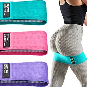 Core Balance Fabric Resistance Bands in teal, pink, and purple