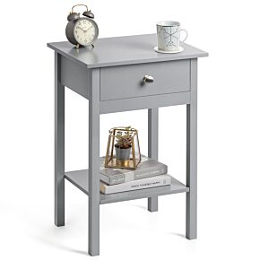 Bedside Table With Shelf - Grey