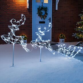 Christow White Wire Flying Reindeer and Sleigh Light.
