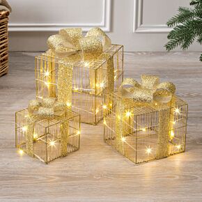Christow Light Up Christmas Gift Boxes Gold