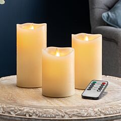 Set of three Christow Cream LED Candles With Remote