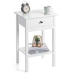 White Bedside Table Bedroom Cabinet Nightstand With Drawer & Shelf Christow