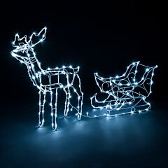 Light Up Reindeer Sleigh Outdoor Christmas Decoration White Wire Flashing LED