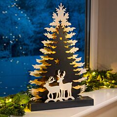 Christow Light Up Wooden Reindeer Scene.