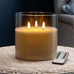 Christow Grey Glass 3 Wick LED Candle With Remote
