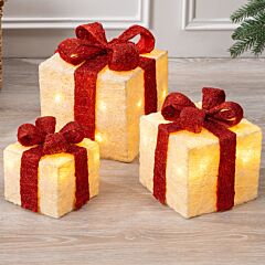 Christow Sissal Wrapped Light Up Christmas Presents Gold & Red 