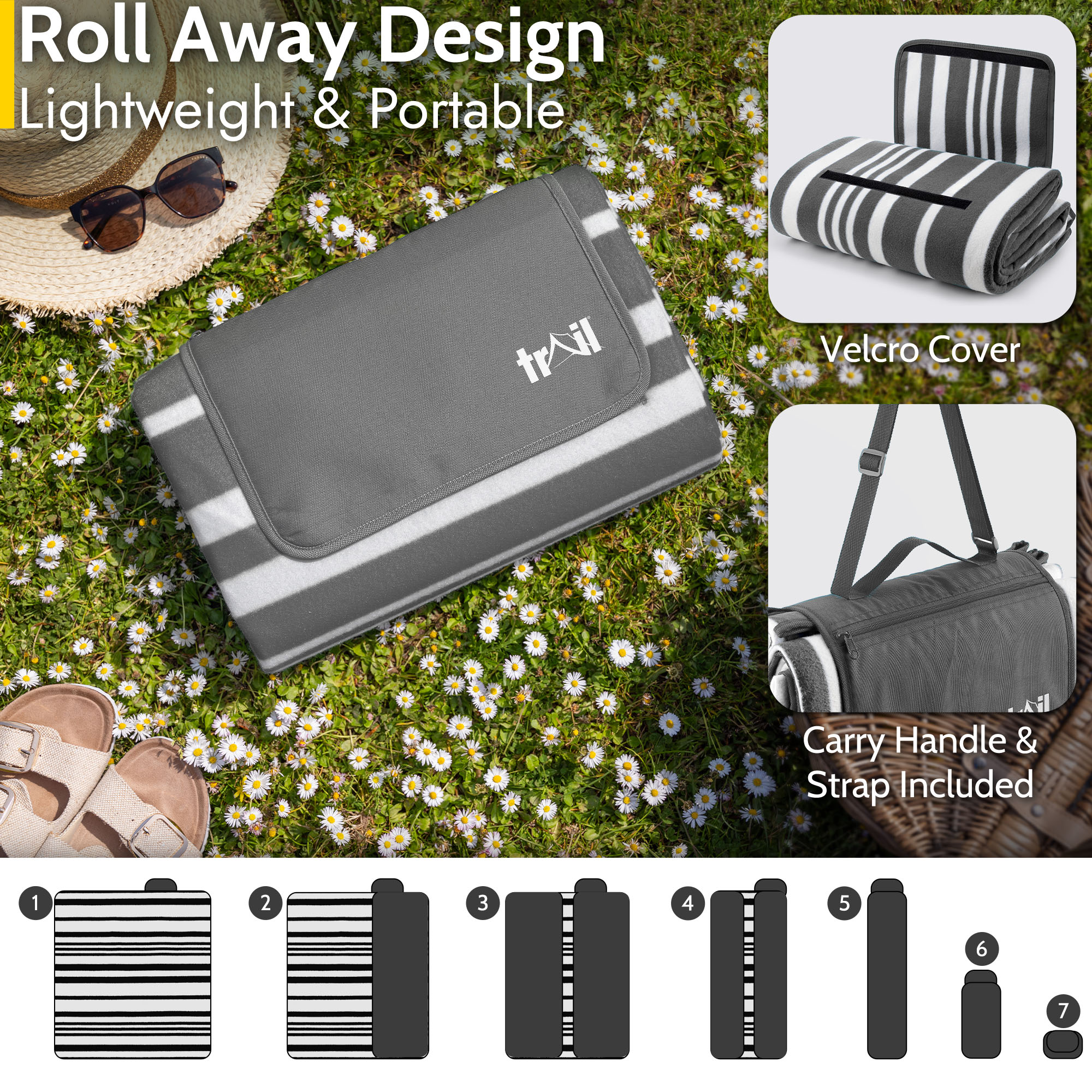 Fleece Picnic Rug Beach Camping Blanket Waterproof Backing 2m x 2m or 3m x 2m - Picture 10 of 23