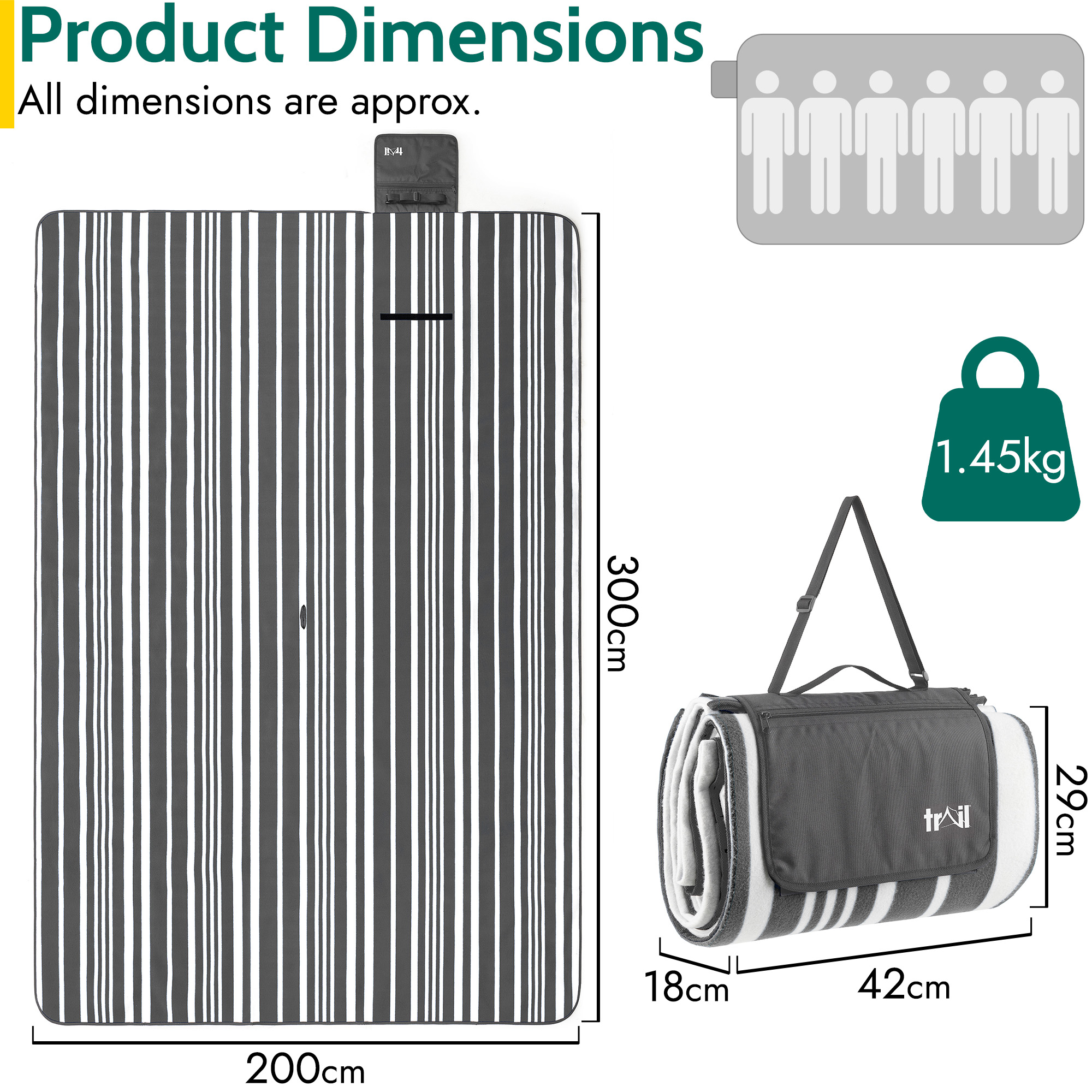 Fleece Picnic Rug Beach Camping Blanket Waterproof Backing 2m x 2m or 3m x 2m - Picture 21 of 23