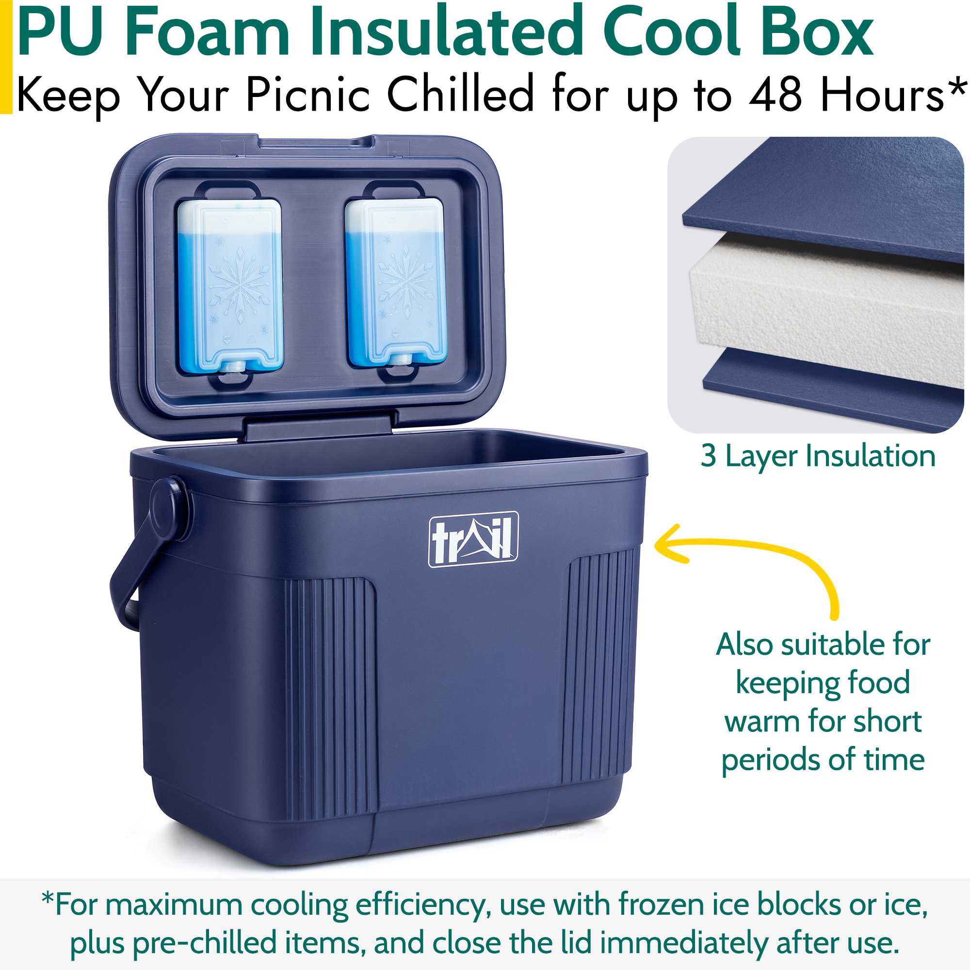 Cool Box 22L Insulated Hard Cooler Hot Food Cold Food Drink Picnic Beach Camping - Picture 10 of 21