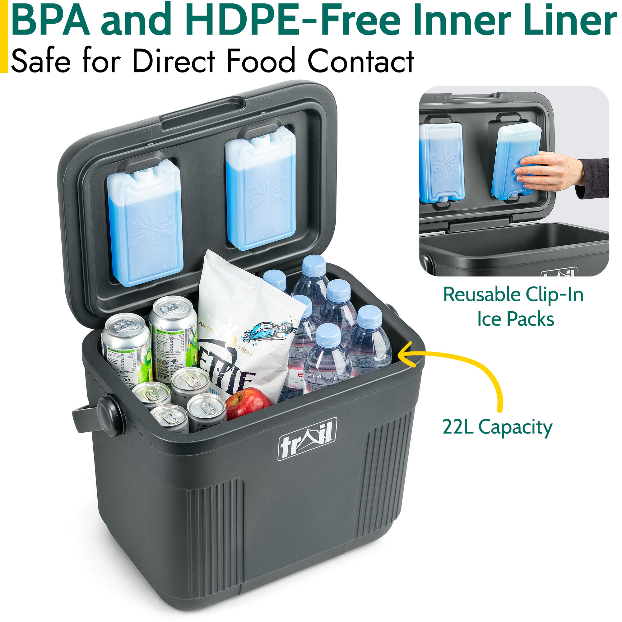 Cool Box 22L Insulated Hard Cooler Hot Food Cold Food Drink Picnic Beach Camping - Picture 20 of 21