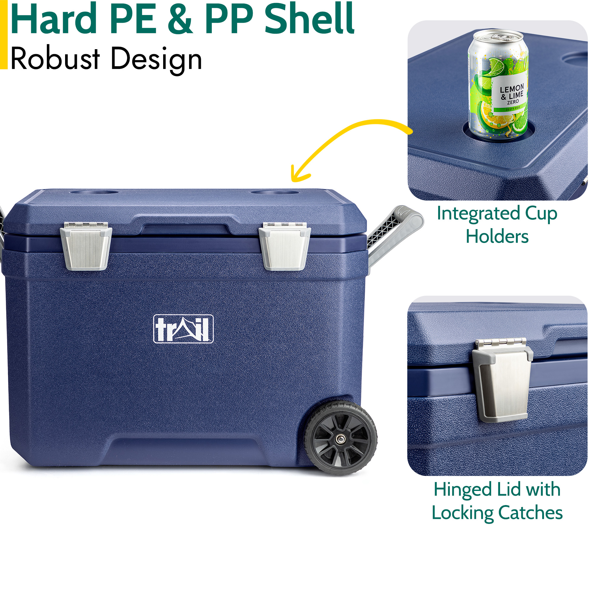 Large Cool Box on Wheels 45L Wheeled Insulated Hard Cooler Hot Cold Food Picnic - Picture 12 of 22