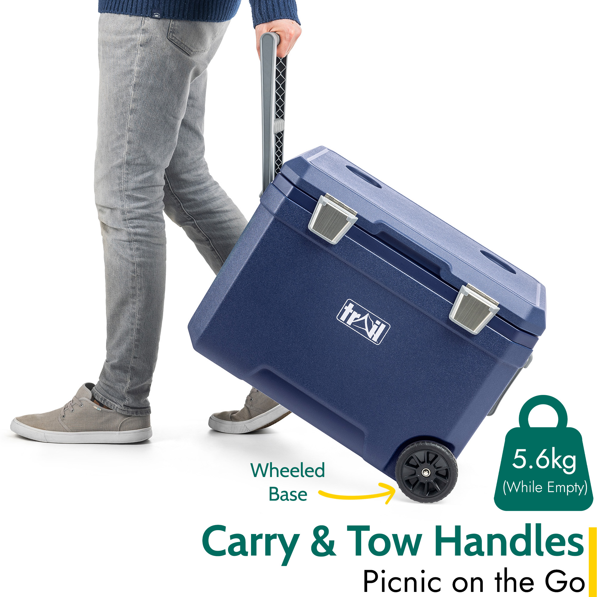 Large Cool Box on Wheels 45L Wheeled Insulated Hard Cooler Hot Cold Food Picnic - Picture 13 of 22