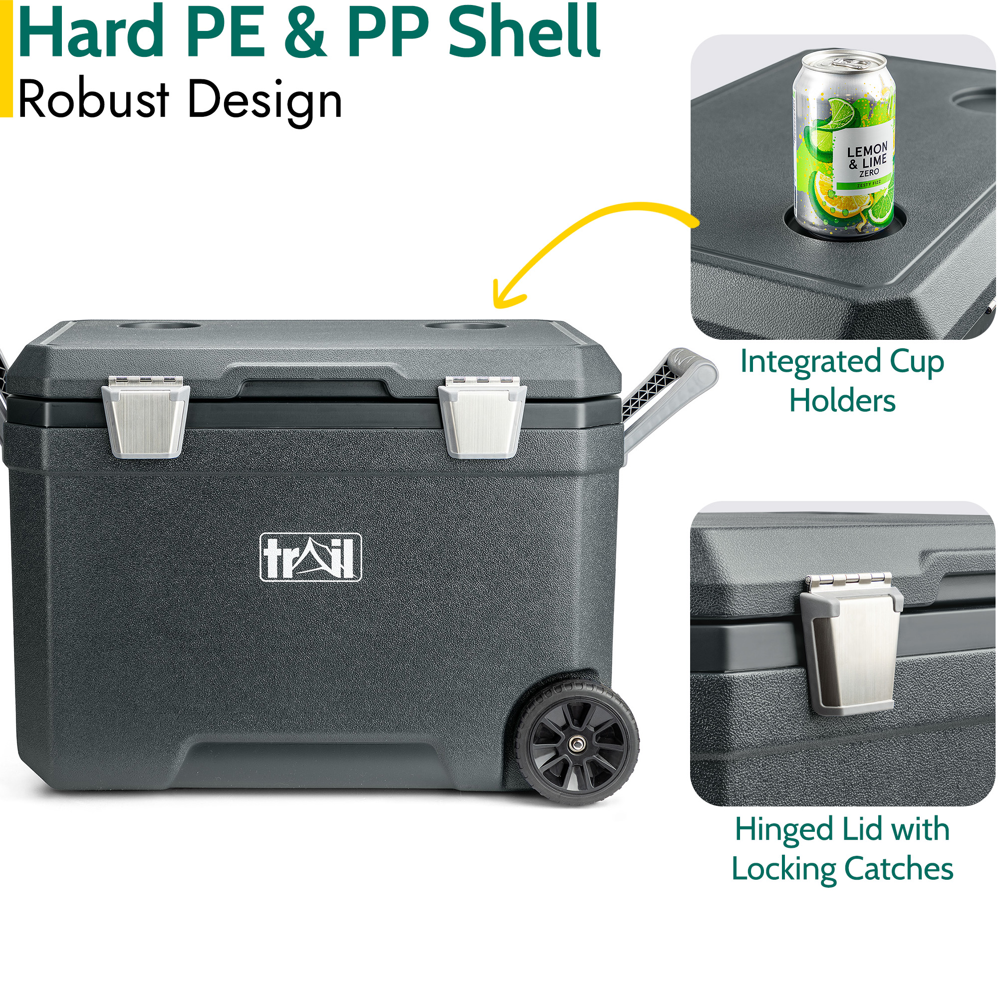 Large Cool Box on Wheels 45L Wheeled Insulated Hard Cooler Hot Cold Food Picnic - Picture 19 of 22