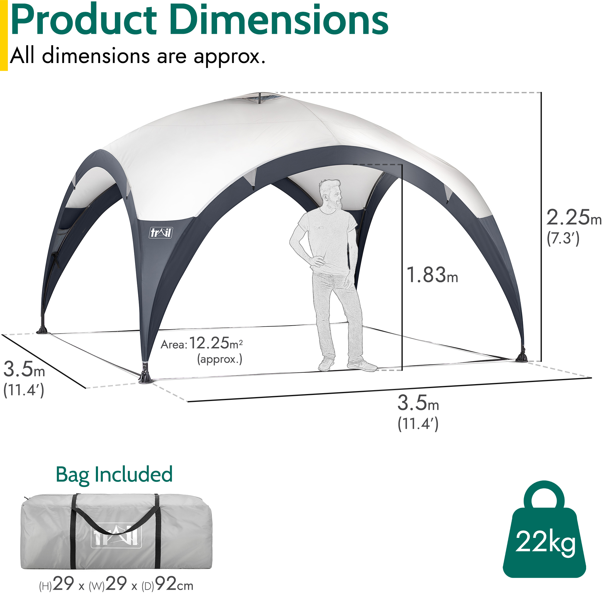 Metal Frame Gazebo Dome Garden Camping Shelter UV Waterproof L: 3.5m / XL: 4.5m - Picture 14 of 21