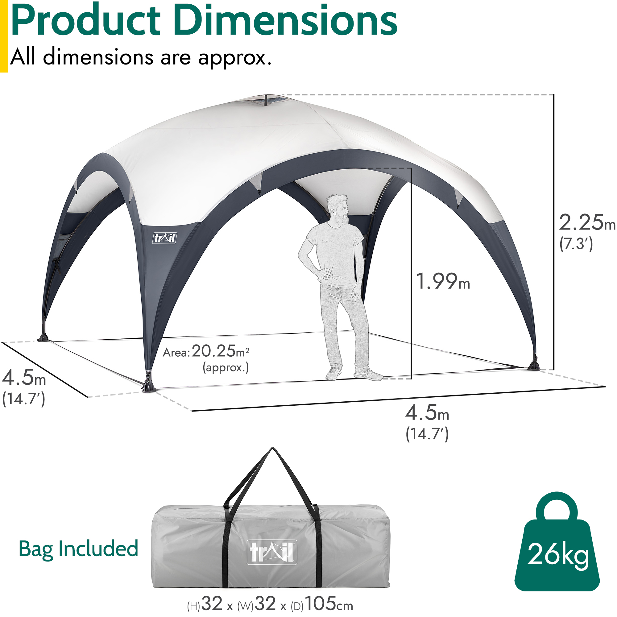 Metal Frame Gazebo Dome Garden Camping Shelter UV Waterproof L: 3.5m / XL: 4.5m - Picture 21 of 21