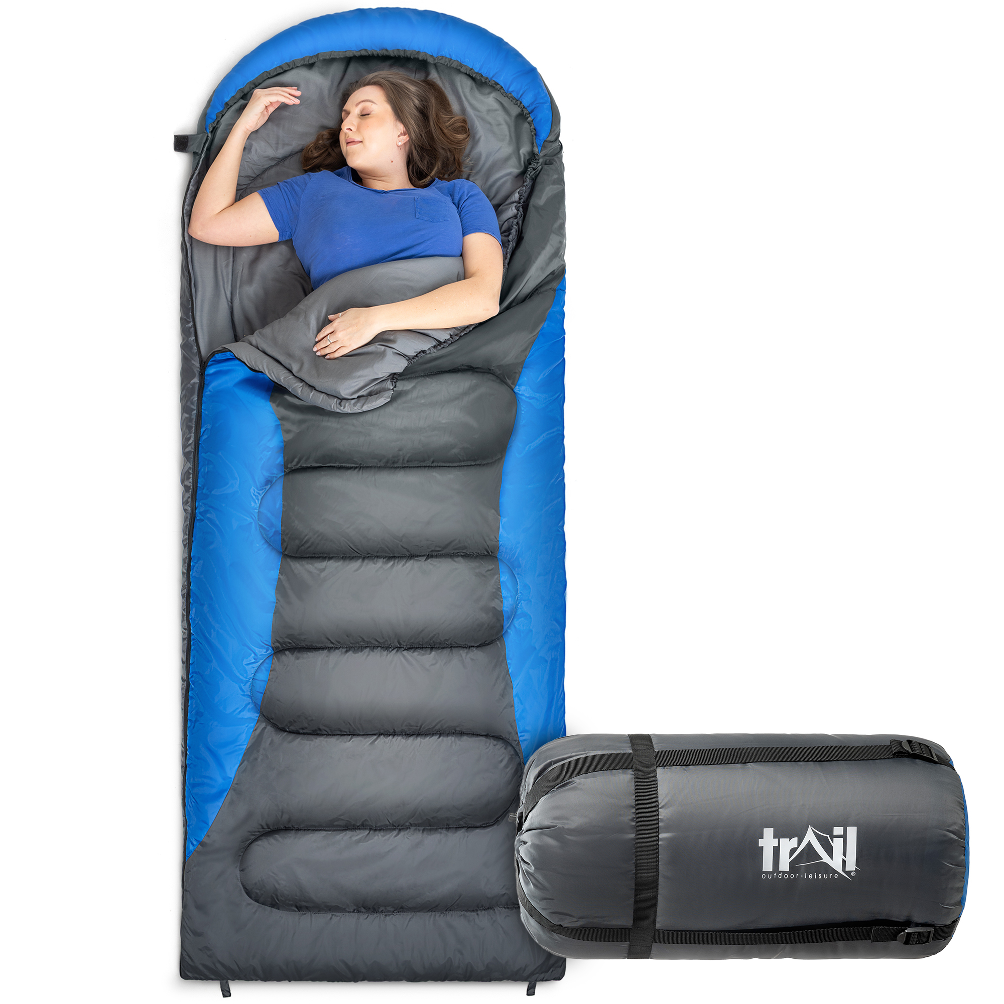 Trail XL Hooded Sleeping Bag Extra Wide Water Resistant 2-3 Season 230cm x 100cm