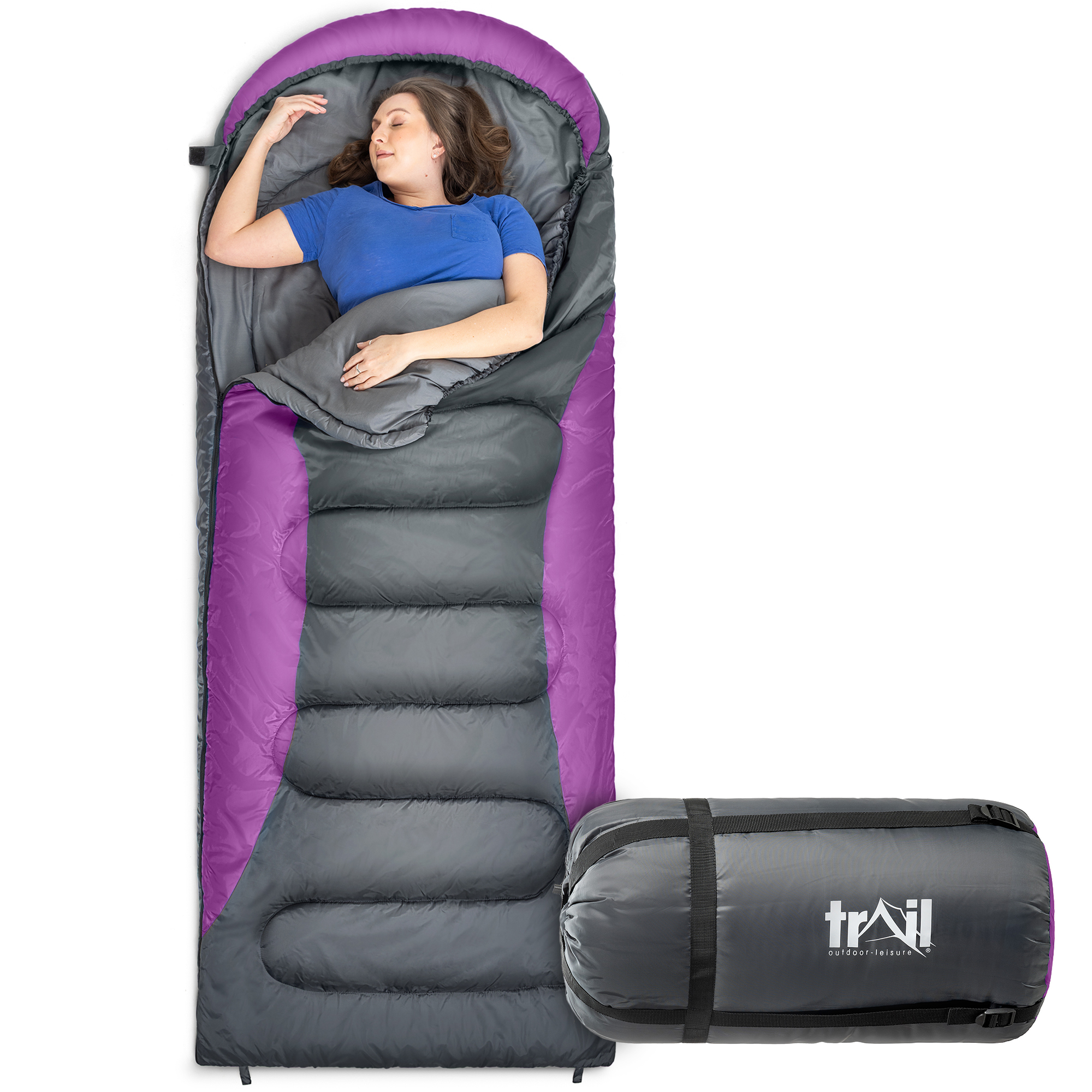 Trail XL Hooded Sleeping Bag Extra Wide Water Resistant 2-3 Season 230cm x 100cm