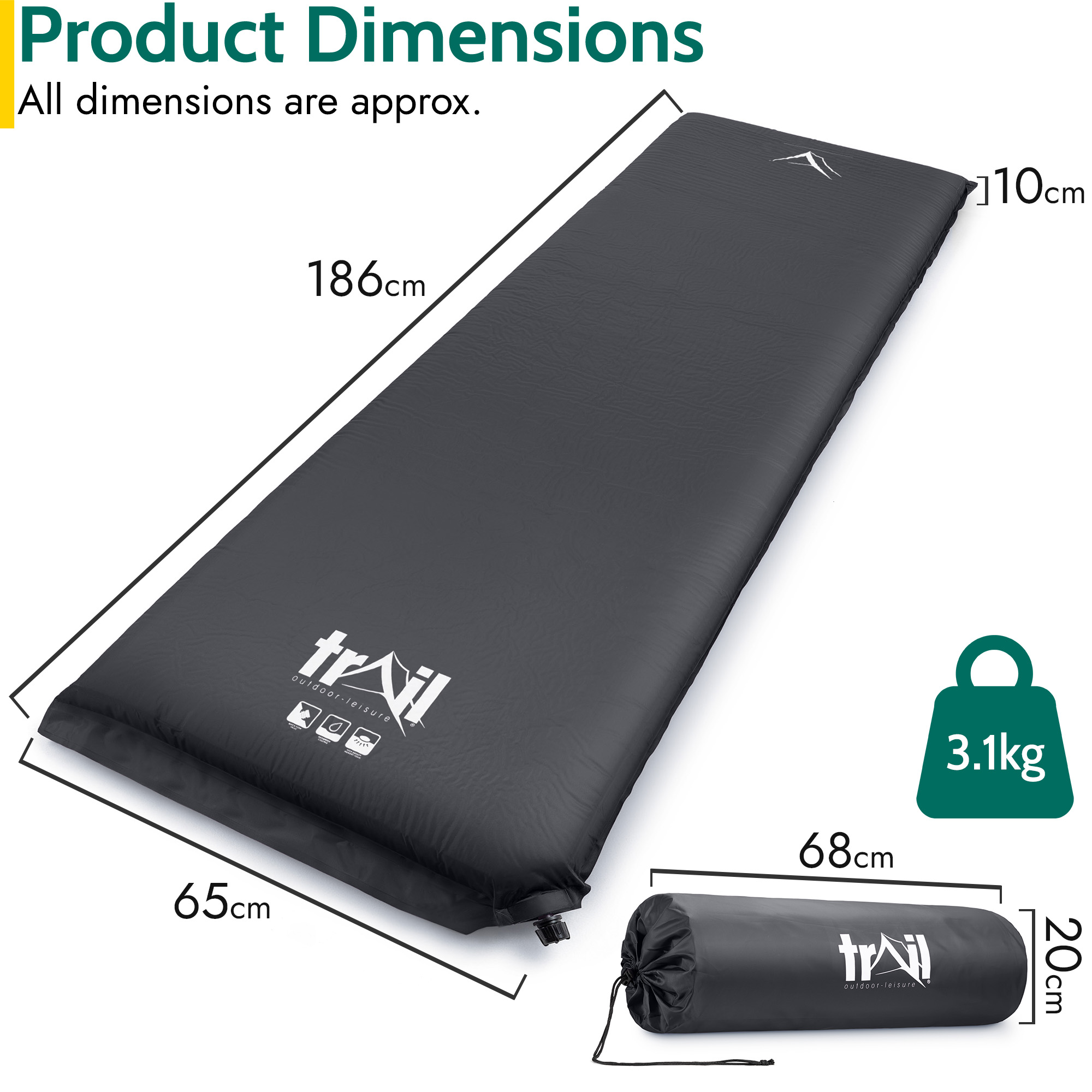 Extra Wide Self Inflating Sleeping Mat Foam Camping Mattress 186cm x 65cm x 10cm - Picture 14 of 28