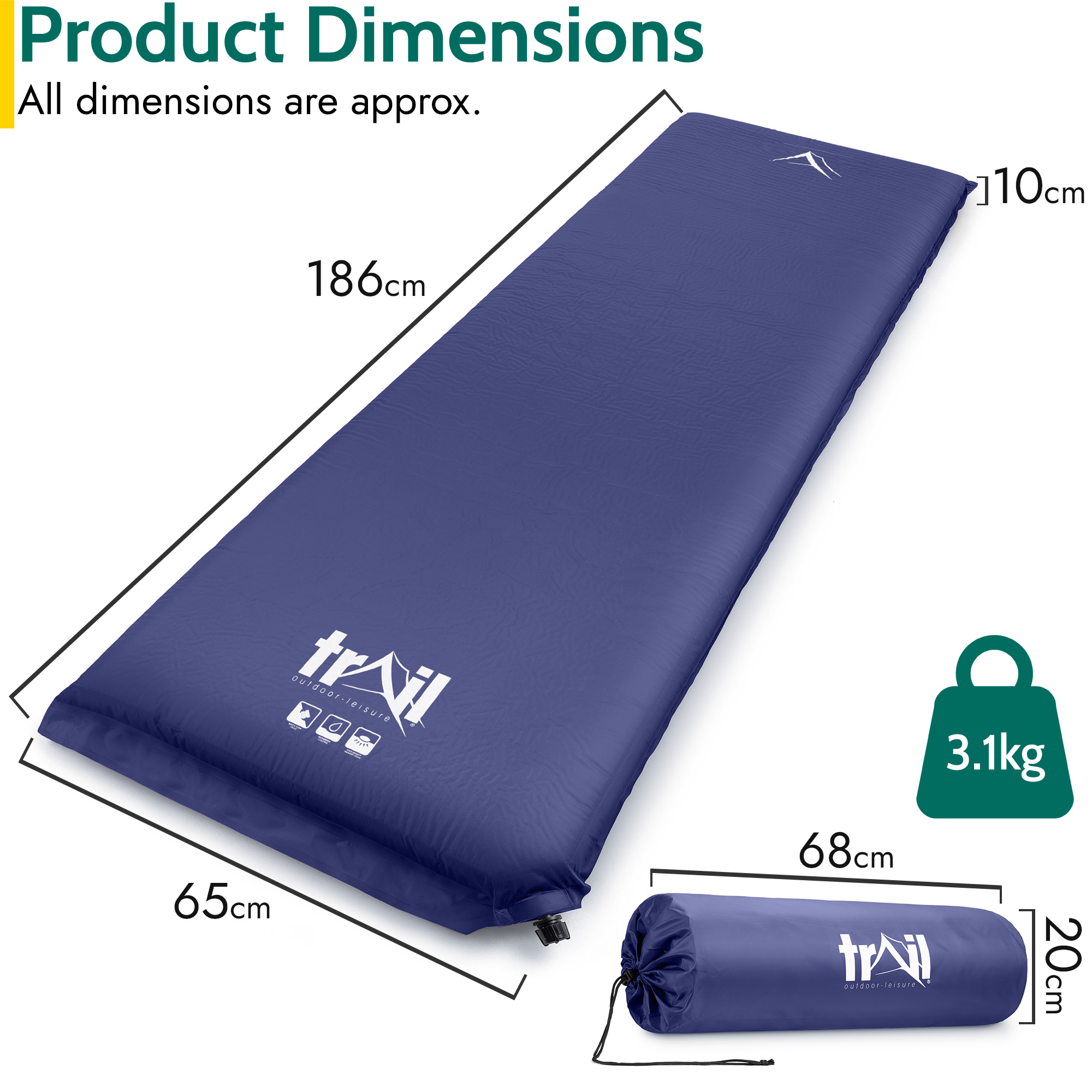 Extra Wide Self Inflating Sleeping Mat Foam Camping Mattress 186cm x 65cm x 10cm - Picture 21 of 28