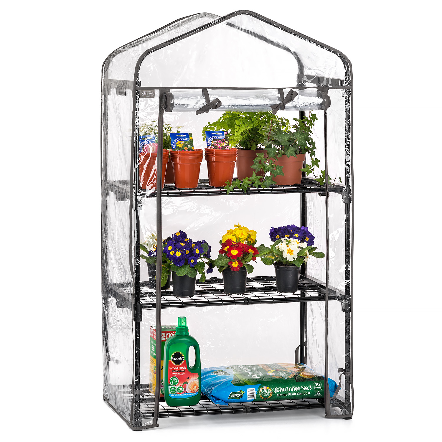 3 Tier Mini Greenhouse PVC Cover Garden Grow House Three Shelves Roll